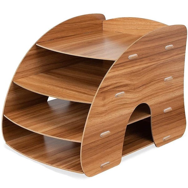 Wooden Office Desk Tidy Stationery A4 File Document Tray Rack Sorter Holder Org Carousel 1