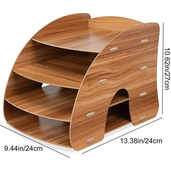 Wooden Office Desk Tidy Stationery A4 File Document Tray Rack Sorter Holder Org Carousel 2