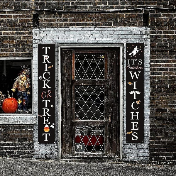 Halloween Front Door Candy or Treat Banner - Indoor/Outdoor Hanging Decoration Carousel 5