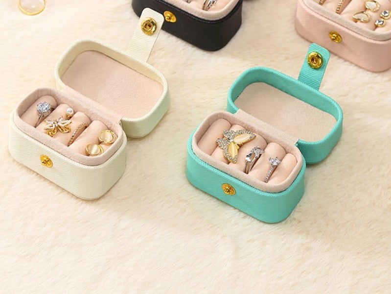 Portable PU Leather Jewelry Box & Organizer, Earring Storage Case, Mini Ring Hol Carousel 1