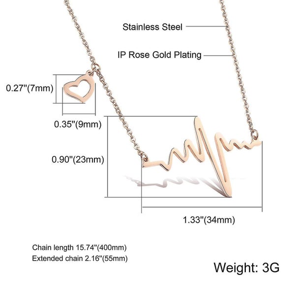 Elegant Womens Stainless Steel Heart &amp; Heartbeat Pendant Necklace Rose Gold Carousel 2