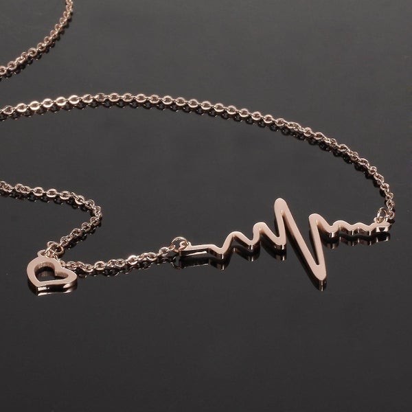 Elegant Womens Stainless Steel Heart &amp; Heartbeat Pendant Necklace Rose Gold Carousel 4