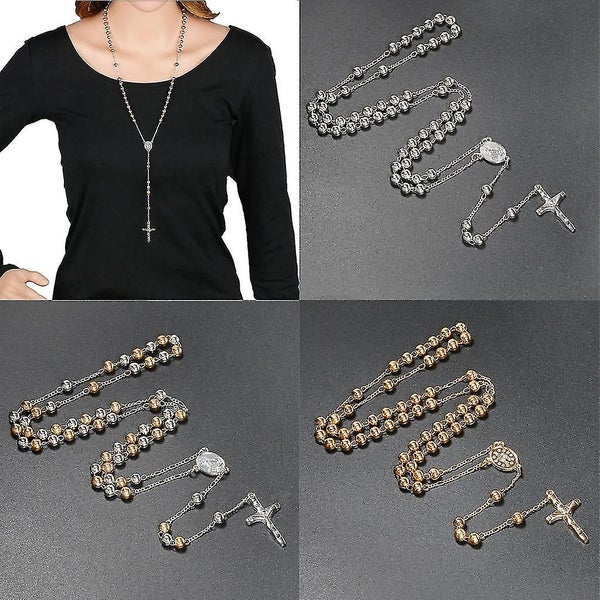 6mm Prayer Chains Catholic Christian Rosary Beads Necklace Cross Charm Gift Carousel 2