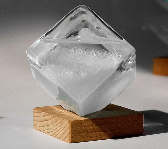 Glass Water Cube with Beech Base, Weather Forecast Water Cube Carousel 1
