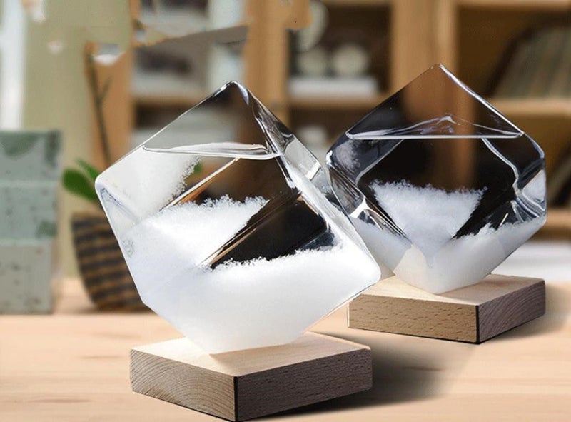 Glass Water Cube with Beech Base, Weather Forecast Water Cube Carousel 2