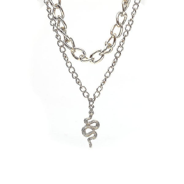 Vintage Double Layer Snake Pendant Alloy Necklace/ Gold Silver Color Punk Chunky Carousel 1