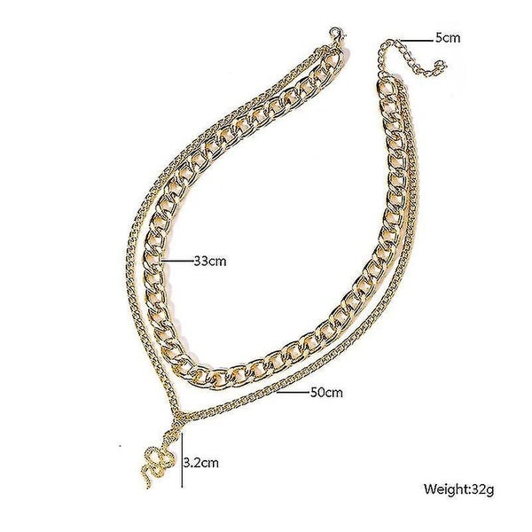 Vintage Double Layer Snake Pendant Alloy Necklace/ Gold Silver Color Punk Chunky Carousel 2