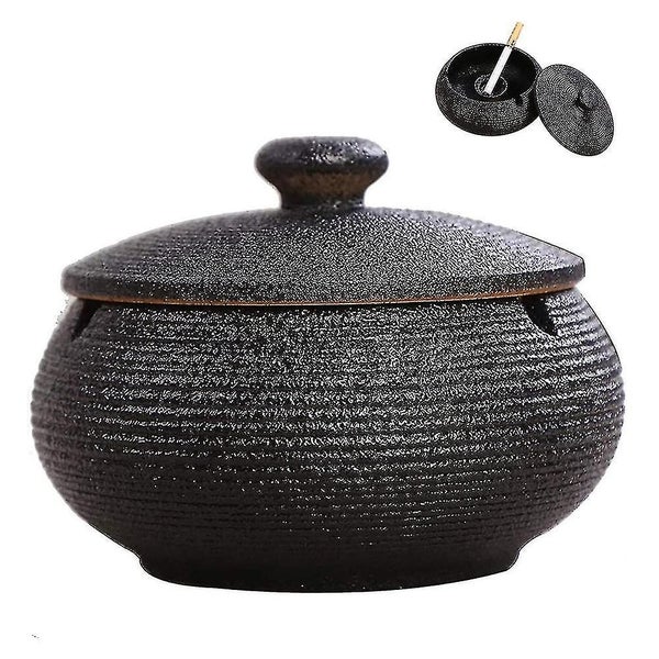 Ceramic Ashtray With Lids, Windproof, Cigarette Ashtray For Indoor Carousel 1