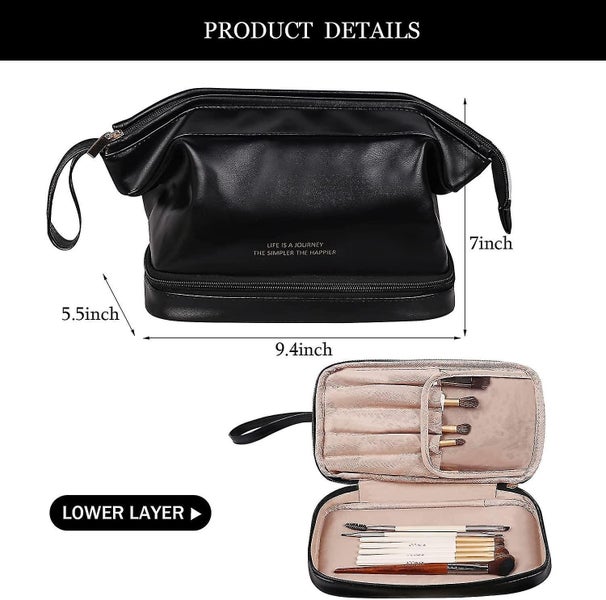 Cosmetic Bag Portable Leather Makeup Bag Double Layer Large Cosmetic Bag Trave Carousel 2