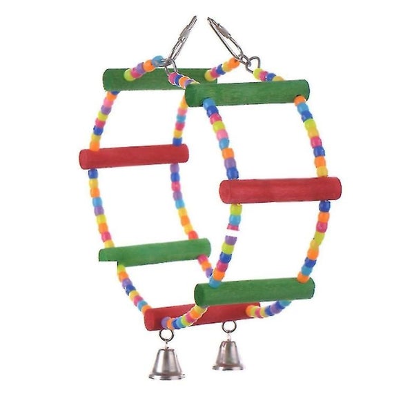 Hamster Colorful Bird Parrot Ladder Wooden Toy Climbing Toy With Bell Carousel 1