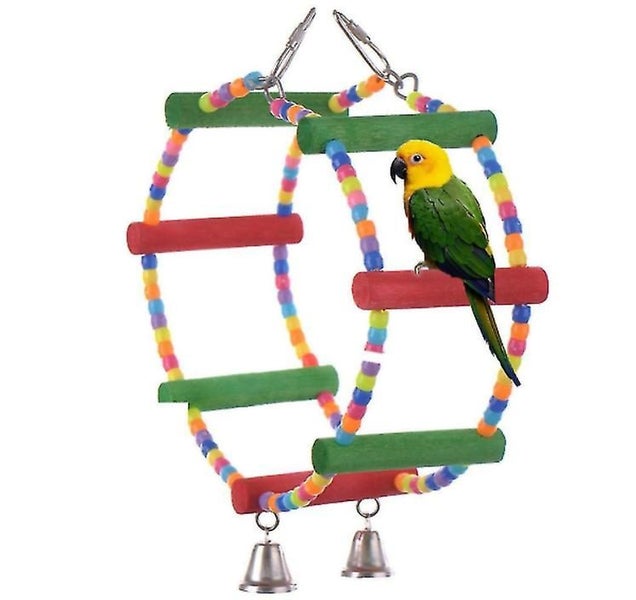 Hamster Colorful Bird Parrot Ladder Wooden Toy Climbing Toy With Bell Carousel 2