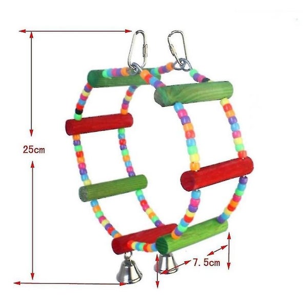 Hamster Colorful Bird Parrot Ladder Wooden Toy Climbing Toy With Bell Carousel 5