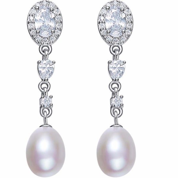 925 Sterling Silver Crystal Pearl Earrings "Alice" (White) Carousel 1