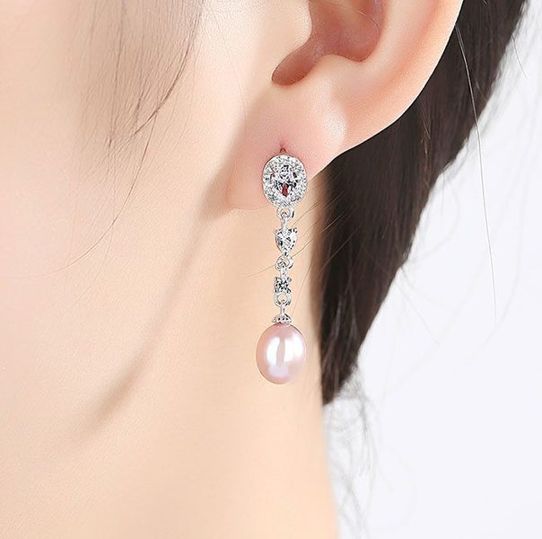 925 Sterling Silver Crystal Pearl Earrings "Alice" (White) Carousel 2