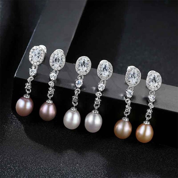 925 Sterling Silver Crystal Pearl Earrings "Alice" (Grape) Carousel 10