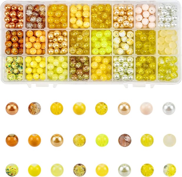 720pcs 24 Color 8mm Round Glass Beads Mixed Style Yellow Bracelet Beads Bulk Loo Carousel 1