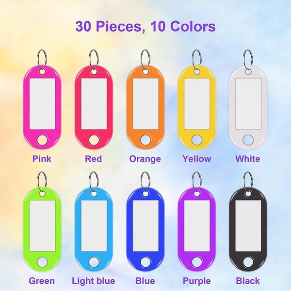 30 Key Tags 10 Colors Plastic Key Rings Writable Tag Holders For Home Can B Carousel 2