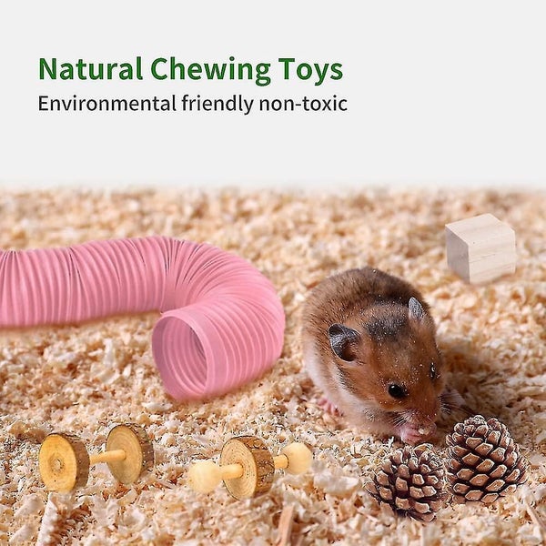 Hamster Chew Toys pet Natural Wooden Dumbbells Ex ercise Bell Roller Tunnel Tu Carousel 4