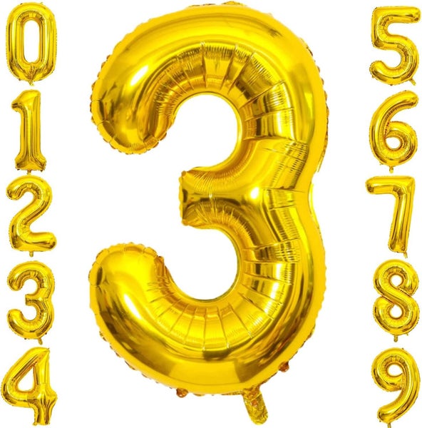 40 Inch Large Gold Number 3 Letter Balloon, Alphabet Letter Mylar Foil Helium Bi Carousel 1