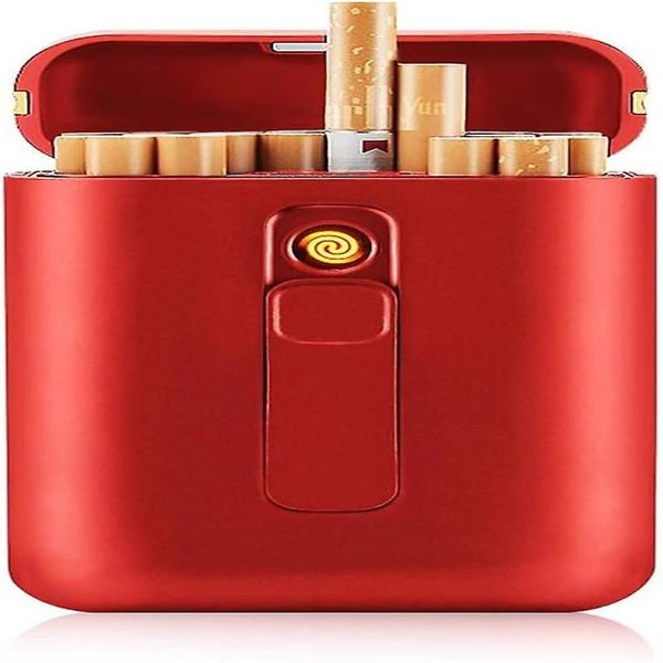 Red - 20 Cigarettes Portable Cigarette Holder - With Windproof Electric Flamel64712046609025110