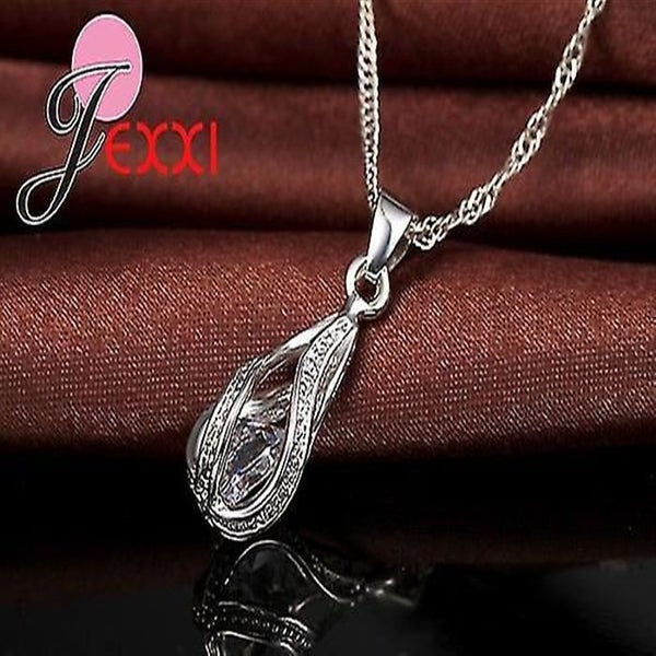 925 Sterling Silver Classic Drop Shape White Crystal Jewelry Sets Water Wave Nec Carousel 2