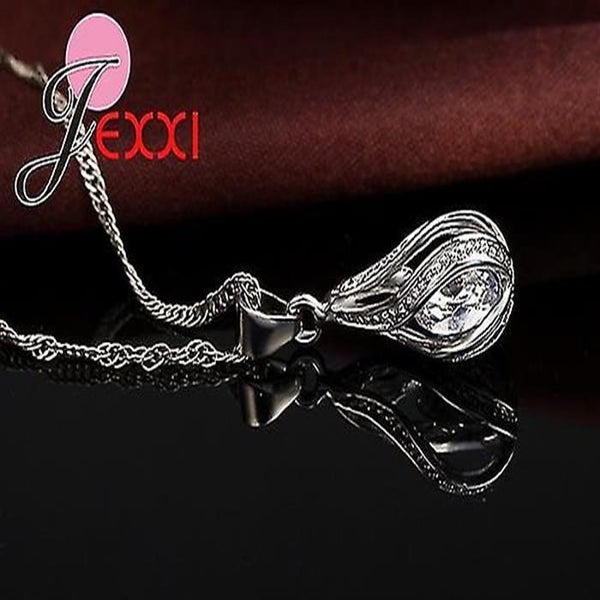 925 Sterling Silver Classic Drop Shape White Crystal Jewelry Sets Water Wave Nec Carousel 4