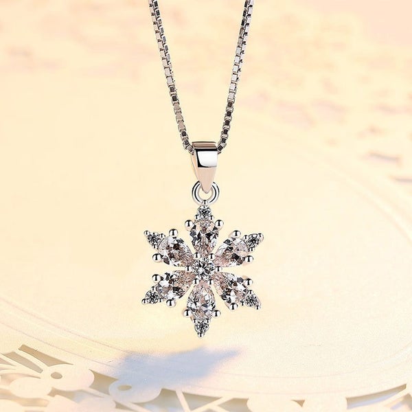 Snow Queen Deluxe Necklace- Snowflake Pendant With Cubic Zirconia, Silver, Cr... Carousel 2