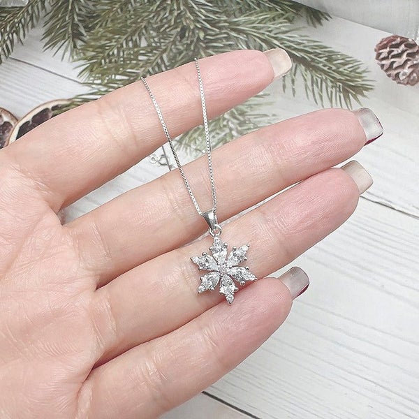 Snow Queen Deluxe Necklace- Snowflake Pendant With Cubic Zirconia, Silver, Cr... Carousel 1