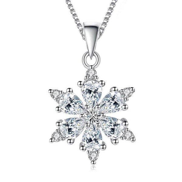 Snow Queen Deluxe Necklace- Snowflake Pendant With Cubic Zirconia, Silver, Cr... Carousel 8