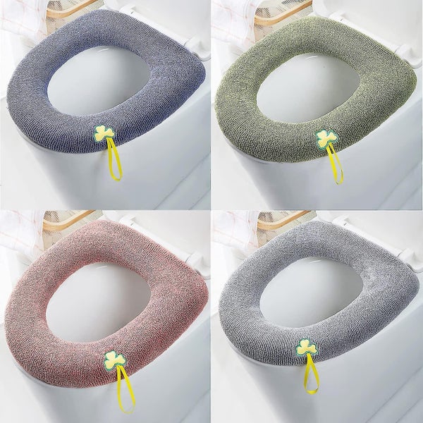 Warm Toilet Seat Cover Pads 4pcs Soft Bathroom Thick Warm Padded With Handle Toi Carousel 1