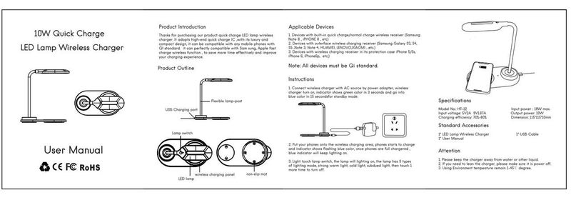 LED Desk Lamp with Wireless Charger, Touch Lamp with USB Cable Carousel 9