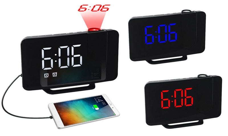 Digital Curve LED Projector Alarm Clock with White Light for Bedroom Carousel 1