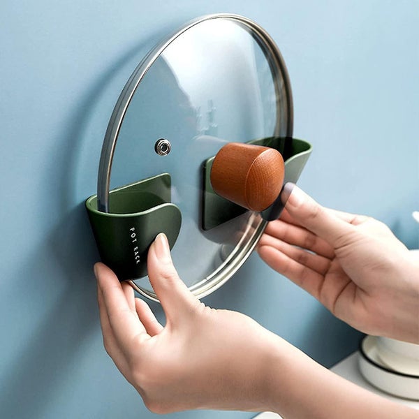 Adhesive Pot Lid Shelf Hooks - Wall Mounted Storage for Kitchen Cabinets Carousel 1