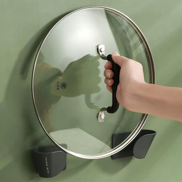 Adhesive Pot Lid Shelf Hooks - Wall Mounted Storage for Kitchen Cabinets Carousel 2