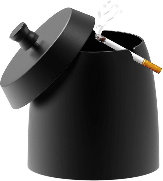 Ashtray Stainless Steel Indoor outdoor Ashtray With Lid In Black For Convenien Carousel 2
