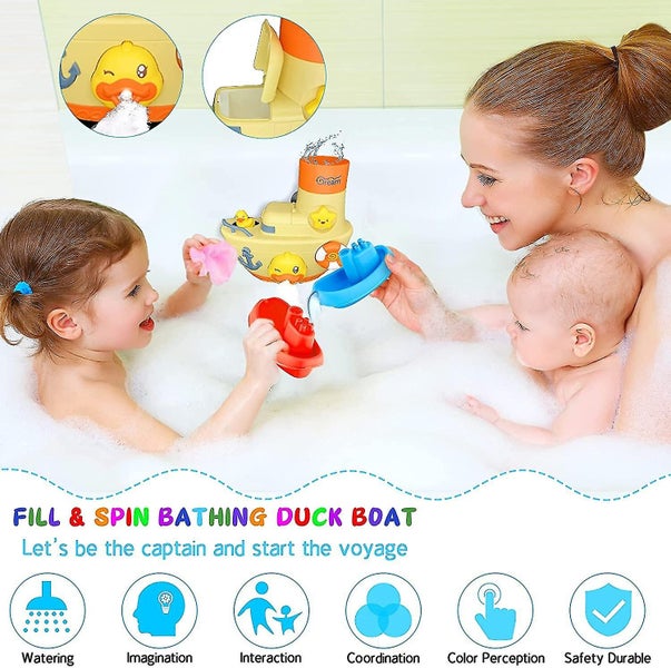Bath Toys For Toddlers Babies Suction Boat With Shower Gel Box Floating Duck Carousel 1