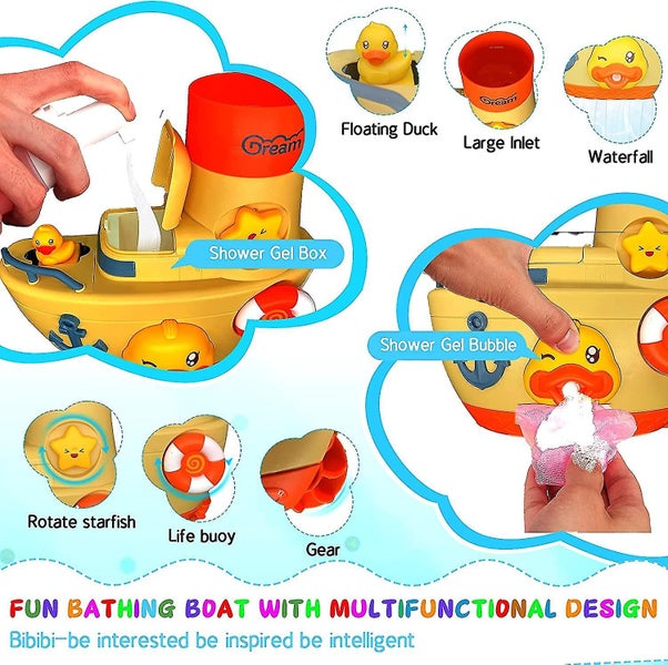 Bath Toys For Toddlers Babies Suction Boat With Shower Gel Box Floating Duck Carousel 2