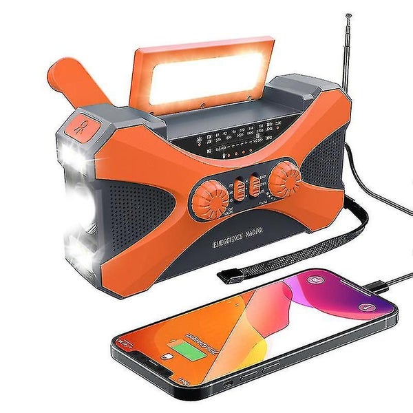 Orange-crank Radio With Cell Phone Charger Solar, 10000mah Portable Radio Am/fm Carousel 1