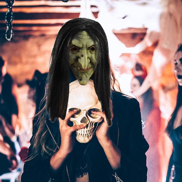 Old Witch Mask Green Face Halloween Decor Creepy Scary Horror Cosplay Costume Carousel 2