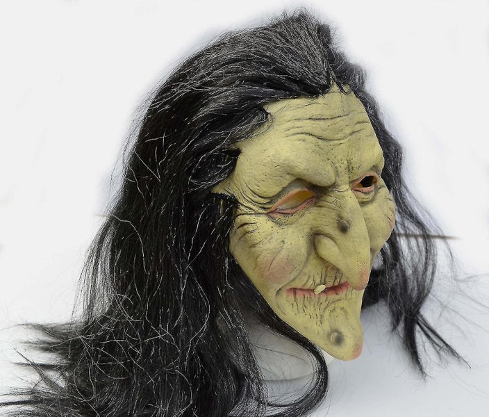 Old Witch Mask Green Face Halloween Decor Creepy Scary Horror Cosplay Costume Carousel 5