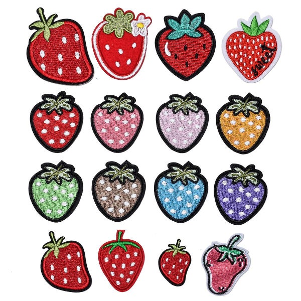 Set Of 16 Strawberry Cute Iron-on And Sew-on Embroidered Patches For Jacket Carousel 1