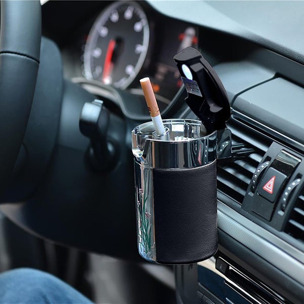 Ashtray Portable And Practical Car Ashtray In Carbon Fiber With Solar Led Ligh Carousel 1