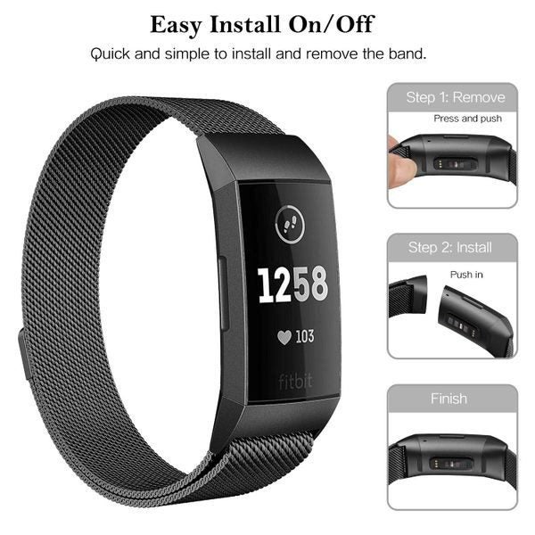 Fitbit Charge 3 Milanese Loop Strap Black Carousel 2