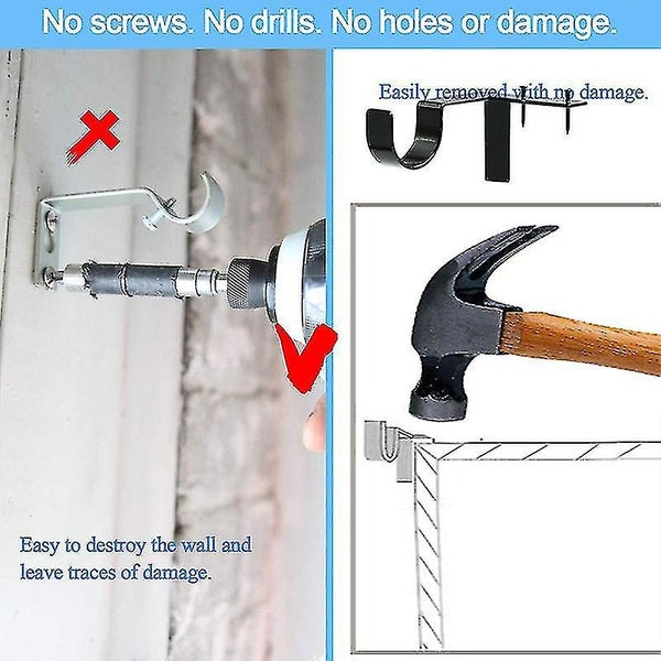 2pcs Curtain Rod Bracket No Drill Curtain Rod Holder Window Frame Super Carrying Carousel 4