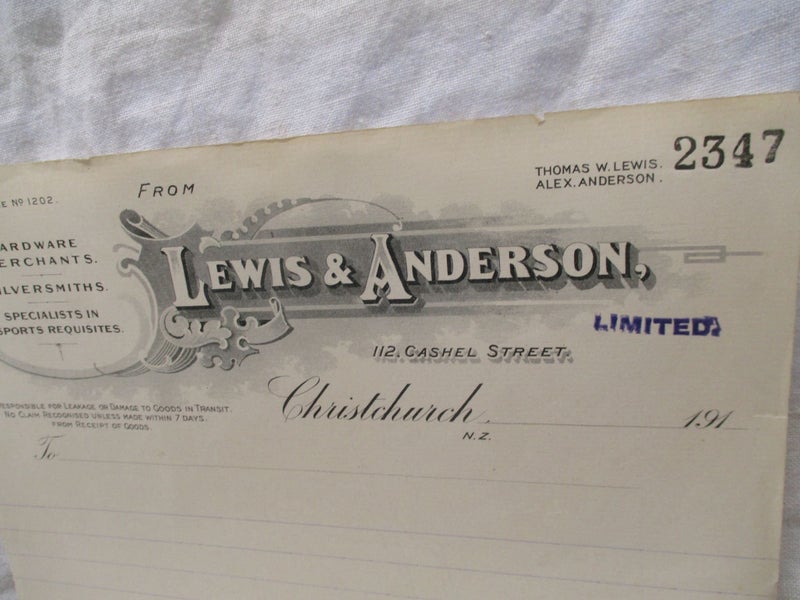 Antique NZ Letterhead NZ - Lewis & Anderson - Christchurch Carousel 2