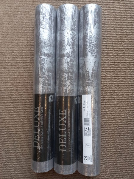 Wallpaper. DELUXE - Designer Stripes, Grey & Silver. 3 roll bundle Carousel 2