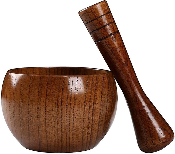 Olive Wood Mortar And Pestle, Mortar And Pestle Set, Retro Wooden Pestle And Mor Carousel 1