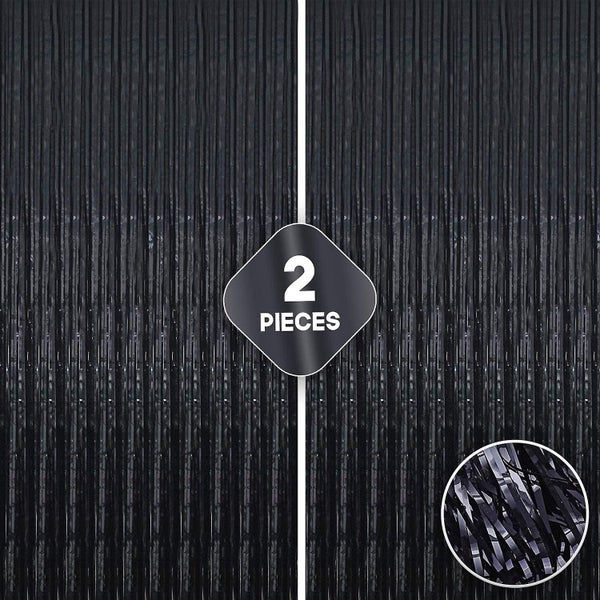 Xtralarge 6.4x8 Feet Black Fringe Backdrop -2 Pieces, Black Foil Fringe Curtain Carousel 1