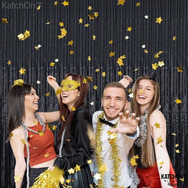 Xtralarge 6.4x8 Feet Black Fringe Backdrop -2 Pieces, Black Foil Fringe Curtain Carousel 2