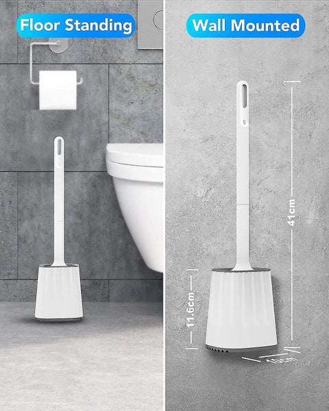 Toilet Brush, Plastic Toilet Brush Set With Wall Mount And Floor Stand, Double S Carousel 5